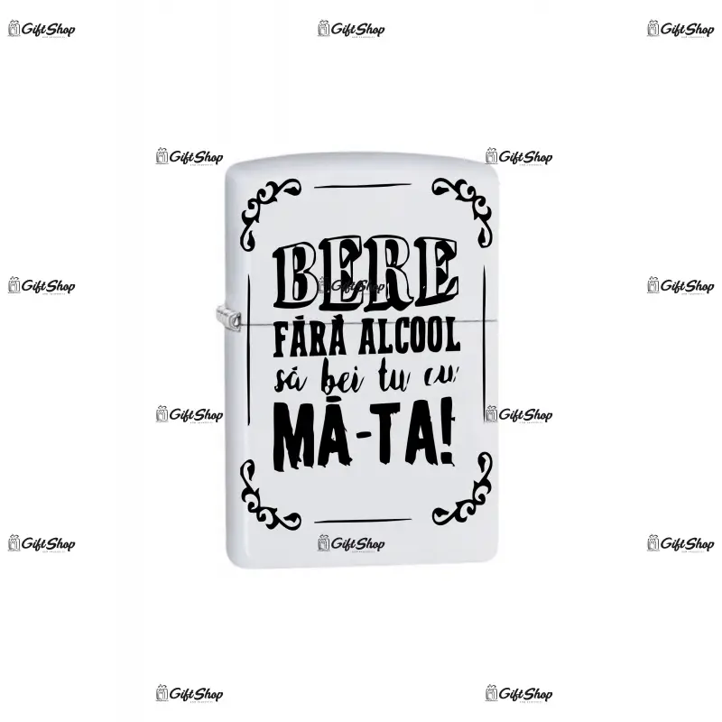 Bere fara alcool..., bricheta metalica gravata laser cu mesaj